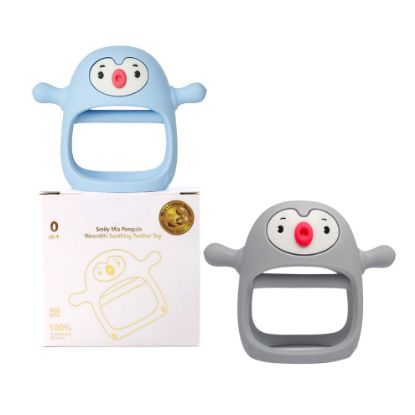 Picture of Smily Mia 2pack Baby Teething Toys for 0-6 3-6Months |Penguin Teether | Hand Teethers| Teething Mittens|Chew Toys for Teething Pain Relief, Baby Pacifiers| New Born Essentials, Blue+Grey
