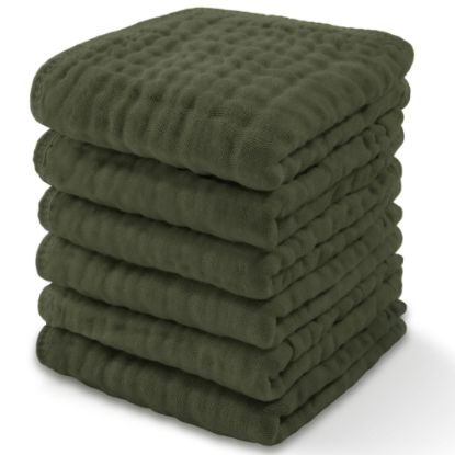 Picture of Comfy Cubs Muslin Baby Washcloths 6 Pack - Soft 6-Layer Cotton Wash Cloths for Sensitive Skin - 10"x10" Large, Gentle, Absorbent Infant Essentials for Newborn and Toddlers - (Kelp)