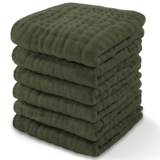 Picture of Comfy Cubs Muslin Baby Washcloths 6 Pack - Soft 6-Layer Cotton Wash Cloths for Sensitive Skin - 10"x10" Large, Gentle, Absorbent Infant Essentials for Newborn and Toddlers - (Kelp)