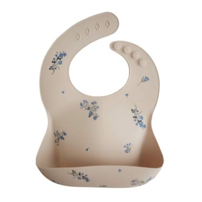 Picture of mushie Silicone Baby Bib | Adjustable Fit Waterproof Bibs (Lilac Flowers)