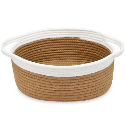 Picture of ABenkle Small Basket, 12"x 8" x 5" Cute Small Woven Basket, Rope Room Shelf Storage Basket, Cat Dog Toys Basket Chest Box, Decorative Empty Gift Basket with Handles - Brown
