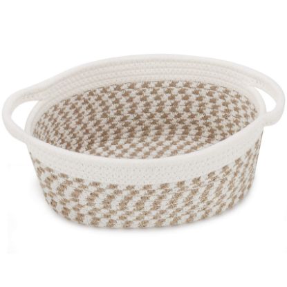 Picture of Abenkle Cute Small Woven Basket, 12"x 8" x 5", Rope Room Shelf Storage Basket, Cat Dog Toys Chest Box, Empty Decorative Gift Basket with Handles