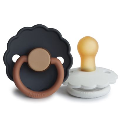 Picture of FRIGG Daisy Natural Rubber Baby Pacifier | Made in Denmark | BPA-Free (Aurora/Bright White, 0-6 Months) 2-Pack