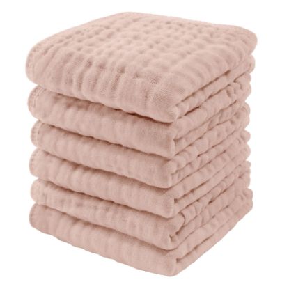 Picture of Comfy Cubs Muslin Baby Washcloths 6 Pack - Soft 6-Layer Cotton Wash Cloths for Sensitive Skin - 10"x10" Large, Gentle, Absorbent Infant Essentials for Newborn and Toddlers - (Blush)