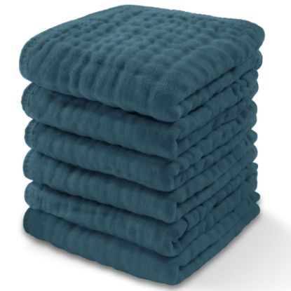 Picture of Comfy Cubs Muslin Baby Washcloths 6 Pack - Soft 6-Layer Cotton Wash Cloths for Sensitive Skin - 10"x10" Large, Gentle, Absorbent Infant Essentials for Newborn and Toddlers - (Neptune)