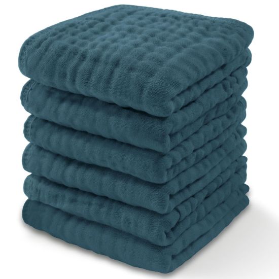 Picture of Comfy Cubs Muslin Baby Washcloths 6 Pack - Soft 6-Layer Cotton Wash Cloths for Sensitive Skin - 10"x10" Large, Gentle, Absorbent Infant Essentials for Newborn and Toddlers - (Neptune)