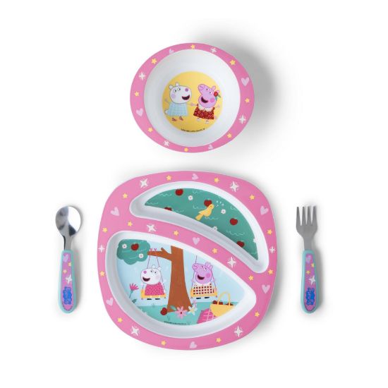 Picture of The First Years Peppa Pig Toddler Dinnerware Set - Includes Toddler Plate, Divided Bowl, and Toddler Utensils - Dishwasher Safe Toddler Feeding Supplies Made Without BPA - 4 Count