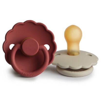 Picture of FRIGG Daisy Natural Rubber Baby Pacifier | Made in Denmark | BPA-Free (Baked Clay/Cream, 0-6 Months) 2-Pack