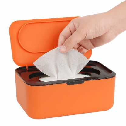 Picture of Wipes Dispenser, Wipe Holder for Baby & Adult, Seposeve Refillable Wipe Container, Keeps Wipes Fresh, One-Handed Operation. Non-Slip, Easy Open/Close Wipes Pouch Case, Orange