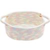 Picture of ABenkle Small Woven Basket, 12"x 8" x 5" Cute Small Basket, Rope Room Shelf Storage Basket, Cat Dog Toys Basket Chest Box, Empty Decorative Gift Basket with Handles - Colorful Thread