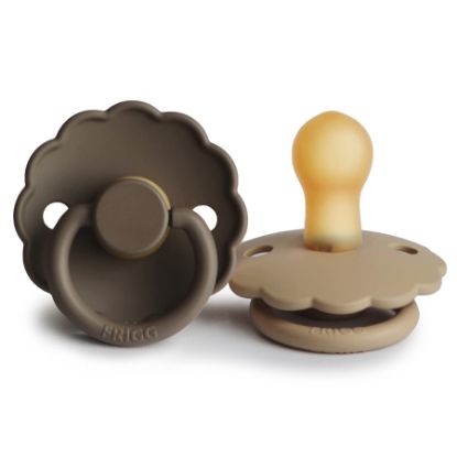 Picture of FRIGG Daisy Natural Rubber Baby Pacifier | Made in Denmark | BPA-Free (Croissant/Portobello, 0-6 Months) 2-Pack