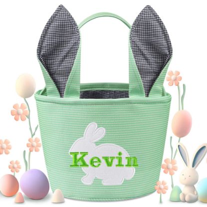 Picture of Jasaino Easter Basket, Personalized Easter Baskets for Kids, Easter Bunny Basket, Easter Baskets for Boys Girls - Light Green