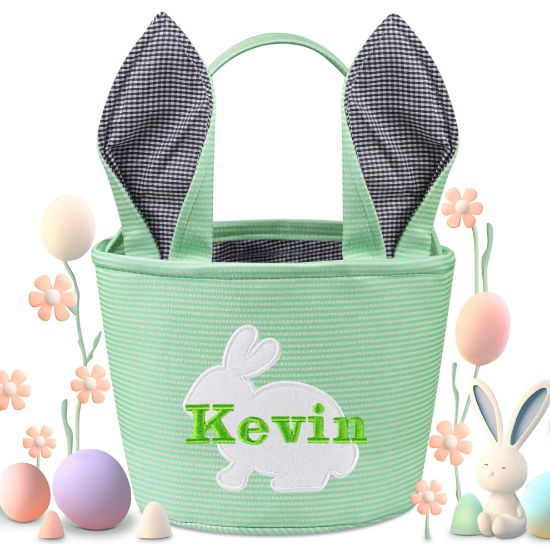 Picture of Jasaino Easter Basket, Personalized Easter Baskets for Kids, Easter Bunny Basket, Easter Baskets for Boys Girls - Light Green