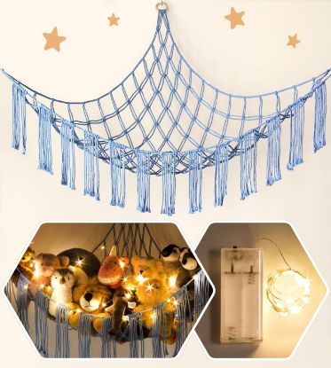 Picture of RelaxScene Stuffed Animal Hammock Corner Storage with LED Light - Bluey Room Decor for Girls - Teddy Bear Stuffy Hammock - Cute Blue Things for Bedroom - Wall Ceiling Hanging Decor
