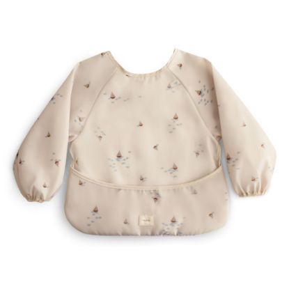 Picture of mushie Long Sleeve Baby Bib | Mess Free & Waterproof Fabric for Toddlers | Adjustable Fit for Ages 6-24 Months (Boats)