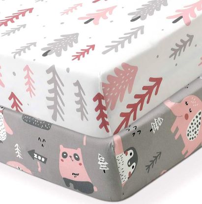 Picture of BROLEX 2 Pack Mini Crib Sheets, Stretchy Portable Fitted Playard Sheet Set, Convertible Playard Mattress Cover, Ultra Soft Breathable Material, Jungle Animals
