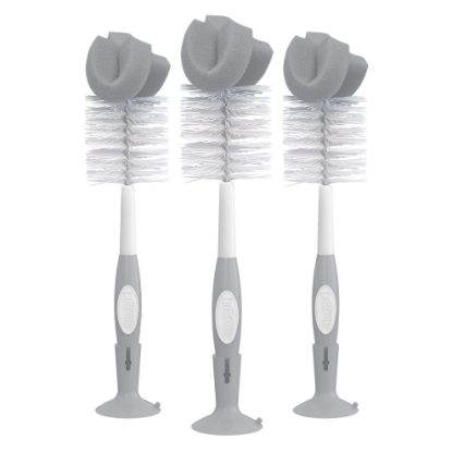 Picture of Dr. Brown's Reusable Sponge Baby Bottle Cleaning Brush Set with Suction Cup Stand, Scrubber and Nipple Cleaner, Gray, 3 Pack