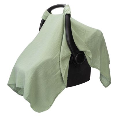 Picture of Comfy Cubs Baby Car Seat Cover - Soft, Breathable Bamboo Rayon and Muslin Cotton Blend - Lightweight Canopy for Sun, Bug, and Comfort Protection - Large Size Infant Seat Cover in Sage Design