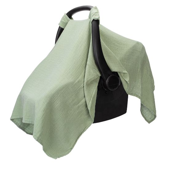 Picture of Comfy Cubs Baby Car Seat Cover - Soft, Breathable Bamboo Rayon and Muslin Cotton Blend - Lightweight Canopy for Sun, Bug, and Comfort Protection - Large Size Infant Seat Cover in Sage Design