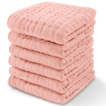 Picture of Comfy Cubs Muslin Baby Washcloths 6 Pack - Soft 6-Layer Cotton Wash Cloths for Sensitive Skin - 10"x10" Large, Gentle, Absorbent Infant Essentials for Newborn and Toddlers - (Lace)