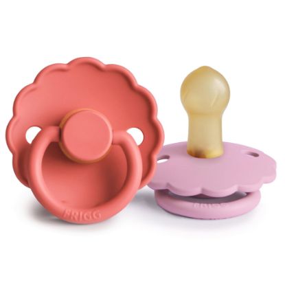 Picture of FRIGG Daisy Natural Rubber Baby Pacifier | Made in Denmark | BPA-Free (Poppy/Lupine, Size 1) 2-Pack