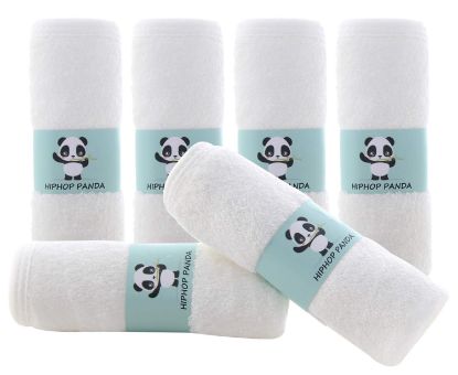 Picture of HIPHOP PANDA Baby Washcloths, Rayon Made from Bamboo - 2 Layer Ultra Soft Absorbent Newborn Bath Face Towel - Reusable Baby Wipes for Delicate Skin - White, 6 Pack