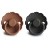 Picture of FRIGG Daisy Natural Rubber Baby Pacifier | Made in Denmark | BPA-Free (Graphite/Peach Bronze, 0-6 Months) 2-Pack