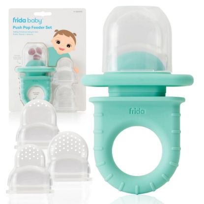 Picture of Frida Baby Push Pop Feeder, Baby Fruit Food Feeder to Safely Introduce New Foods, Fresh + Frozen, Silicone, BPA Free, Dishwasher Safe | 3 Count, Teal