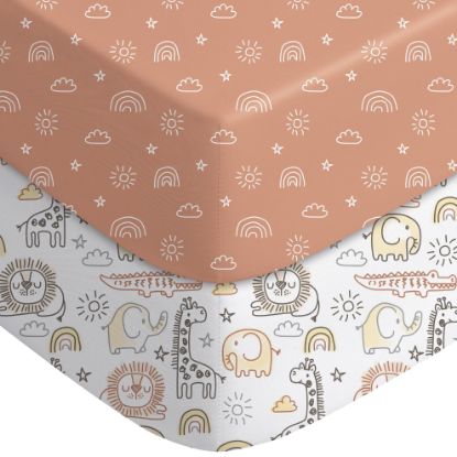 Picture of Yoofoss Baby Crib Sheets for Boys Girls, Fitted Crib Sheet 2 Pack for Standard Crib and Toddler Mattress, Super Soft Microfiber Baby Sheet 28x52x8in Animal World