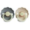 Picture of FRIGG Daisy Night Natural Rubber Baby Pacifier | Made in Denmark | BPA-Free (French Gray/Croissant, 6-18 Months) 2-Pack