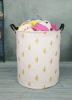 Picture of KUNRO Large Sized Round Storage Basket Waterproof Coating Organizer Bin Laundry Hamper for Nursery Clothes Toys (Golden Cactus)