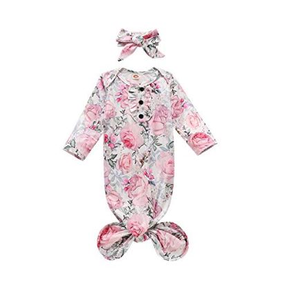 Picture of Newborn Infant Baby Girl Boy Gowns Sleeping Bag Pajamas Coming Home Outfits Swaddle Blanket Cotton Nightgown Sleepwear (K-Flower sleeping bag, 0-6 Months)