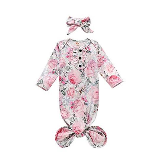 Picture of Newborn Infant Baby Girl Boy Gowns Sleeping Bag Pajamas Coming Home Outfits Swaddle Blanket Cotton Nightgown Sleepwear (K-Flower sleeping bag, 0-6 Months)