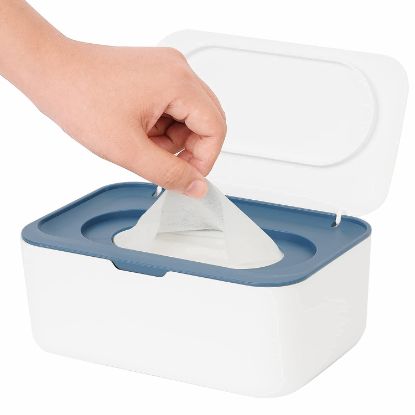 Picture of Wipes Dispenser, Wipe Holder for Baby & Adult, Seposeve Refillable Wipe Container, Keeps Wipes Fresh, One-Handed Operation. Non-Slip, Easy Open/Close Wipes Pouch Case, Blue