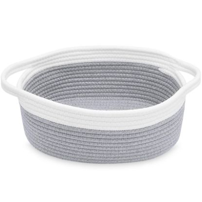 Picture of ABenkle Small Basket, 12"x 8" x 5" Cute Small Woven Basket, Rope Room Shelf Storage Basket, Cat Dog Toys Basket Chest Box, Decorative Empty Gift Basket with Handles - Grey