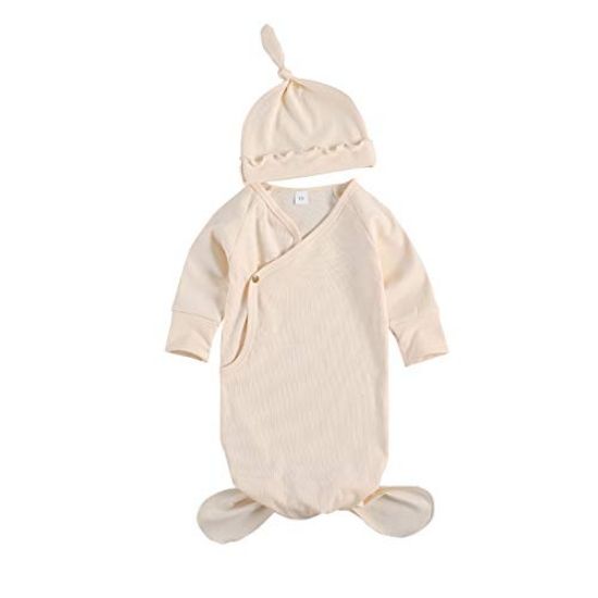 Picture of Newborn Infant Baby Girl Boy Gowns Sleeping Bag Pajamas Coming Home Outfits Swaddle Blanket Cotton Nightgown Sleepwear (L-Cotton Sleeping Bag Apricot, 0-6 Months)