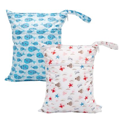 Picture of ALVABABY 2pcs Cloth Diaper Wet Dry Bags Waterproof Reusable with Two Zippered Pockets Travel Beach Pool Daycare Soiled Baby Items Yoga Gym Bag for Swimsuits or Wet Clothes LX-YK6163