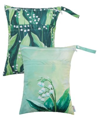 Picture of ALVABABY 2pcs Cloth Diaper Wet Dry Bags Waterproof Reusable with Two Zippered Pockets Travel Beach Pool Daycare Soiled Baby Items Yoga Gym Bag for Swimsuits or Wet Clothes 2LM13