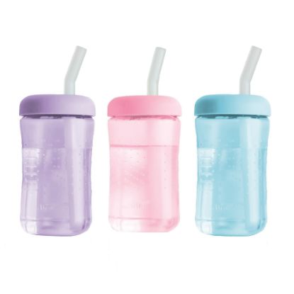 Picture of The First Years Squeeze & Sip Toddler Straw Cups - Squeezable Transition Sippy Cup with Silicone Straw - Toddler Feeding Supplies - Pink/Purple/Blue - 7 Oz - 3 Count - Ages 6 Months and Up