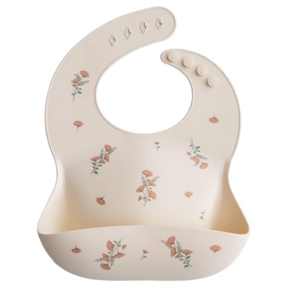 Picture of mushie Silicone Baby Bib | Adjustable Fit Waterproof Bibs (Pink Flowers)