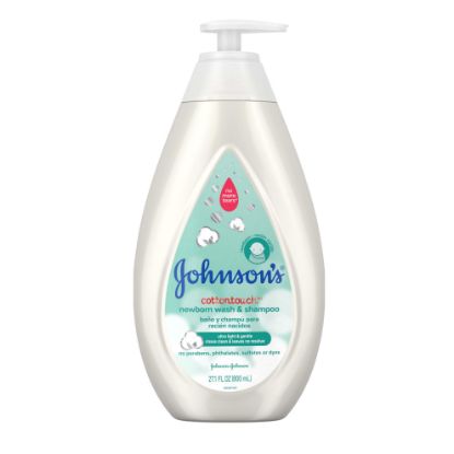 Picture of Johnson's CottonTouch Newborn Baby Wash & Shampoo with No More Tears, Sulfate-, Paraben- Free for Sensitive Skin, Made with Real Cotton, Gently Washes Away Dirt & Germs, 27.1 fl. oz