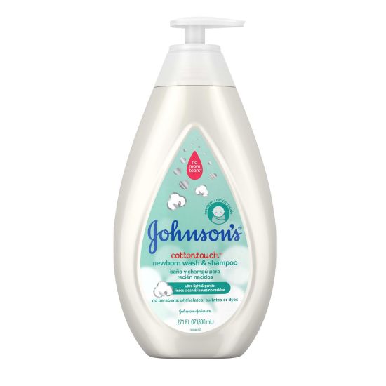 Picture of Johnson's CottonTouch Newborn Baby Wash & Shampoo with No More Tears, Sulfate-, Paraben- Free for Sensitive Skin, Made with Real Cotton, Gently Washes Away Dirt & Germs, 27.1 fl. oz