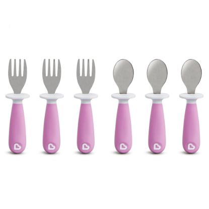 Picture of Munchkin® Raise™ Toddler Fork and Spoon Utensil Set, Rest Keeps Tip Off Table, BPA Free, 6 Pack, Purple