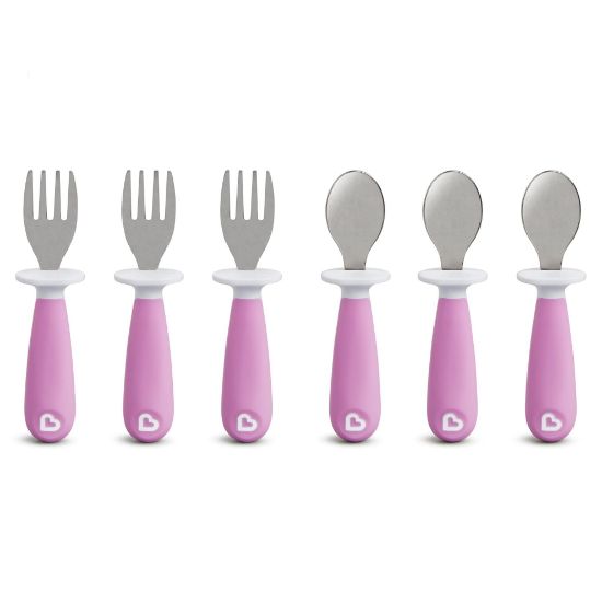 Picture of Munchkin® Raise™ Toddler Fork and Spoon Utensil Set, Rest Keeps Tip Off Table, BPA Free, 6 Pack, Purple