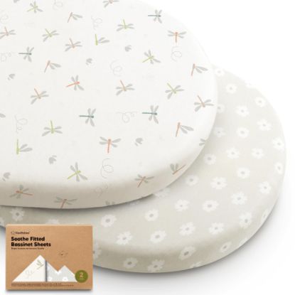 Picture of 2-Pack Organic Bassinet Sheets for Girls, Boys - 100% Cotton Bassinet Mattress Sheets Compatible with Halo Bassinest Swivel Sleeper, Graco, Baby Delight, Chicco, Unisex Fitted Bassinet Sheets (Meadow)