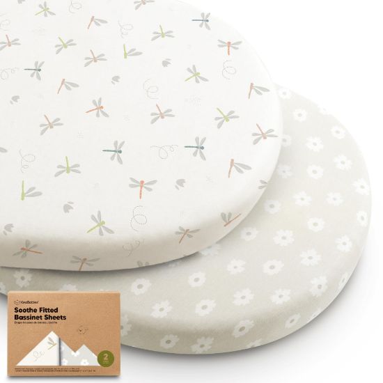 Picture of 2-Pack Organic Bassinet Sheets for Girls, Boys - 100% Cotton Bassinet Mattress Sheets Compatible with Halo Bassinest Swivel Sleeper, Graco, Baby Delight, Chicco, Unisex Fitted Bassinet Sheets (Meadow)