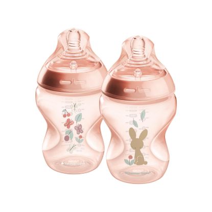 Picture of Tommee Tippee Natural Start Anti-Colic BPA Free Baby Bottles, 9oz, Newborn 0+ Months, Slow Flow Breast-Like Nipple, Designed for Seamless Transitions Between Bottle and Breast, Pink, Pack of 2