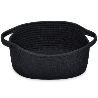 Picture of ABenkle Small Basket with Handles - Decorative Durable Rope Woven Storage Bin Shelf Storage Organizer Cube, Easter Baby Gift Basket, 12"x8"x5", Black