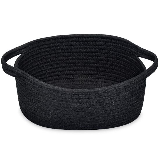 Picture of ABenkle Small Basket with Handles - Decorative Durable Rope Woven Storage Bin Shelf Storage Organizer Cube, Easter Baby Gift Basket, 12"x8"x5", Black