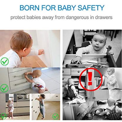 Picture of Cabinet Locks Baby Proofing Child Safety Cabinets Locks 10 Packs, No Tools or Drilling Needed Safety Drawer Locks for Drawers, Cabinets, Closets